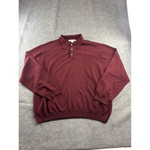 Pronto Uomo Mens XL Long Sleeve Polo Sweater Red 100% Merino Wool Knit Pullover